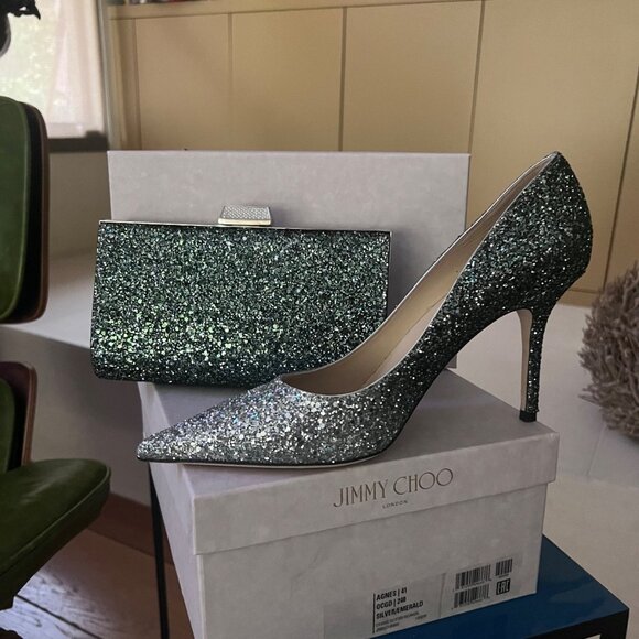 Jimmy Choo size 41 SILVER GREEN OMBRE Glitter Pumps - Picture 3 of 8